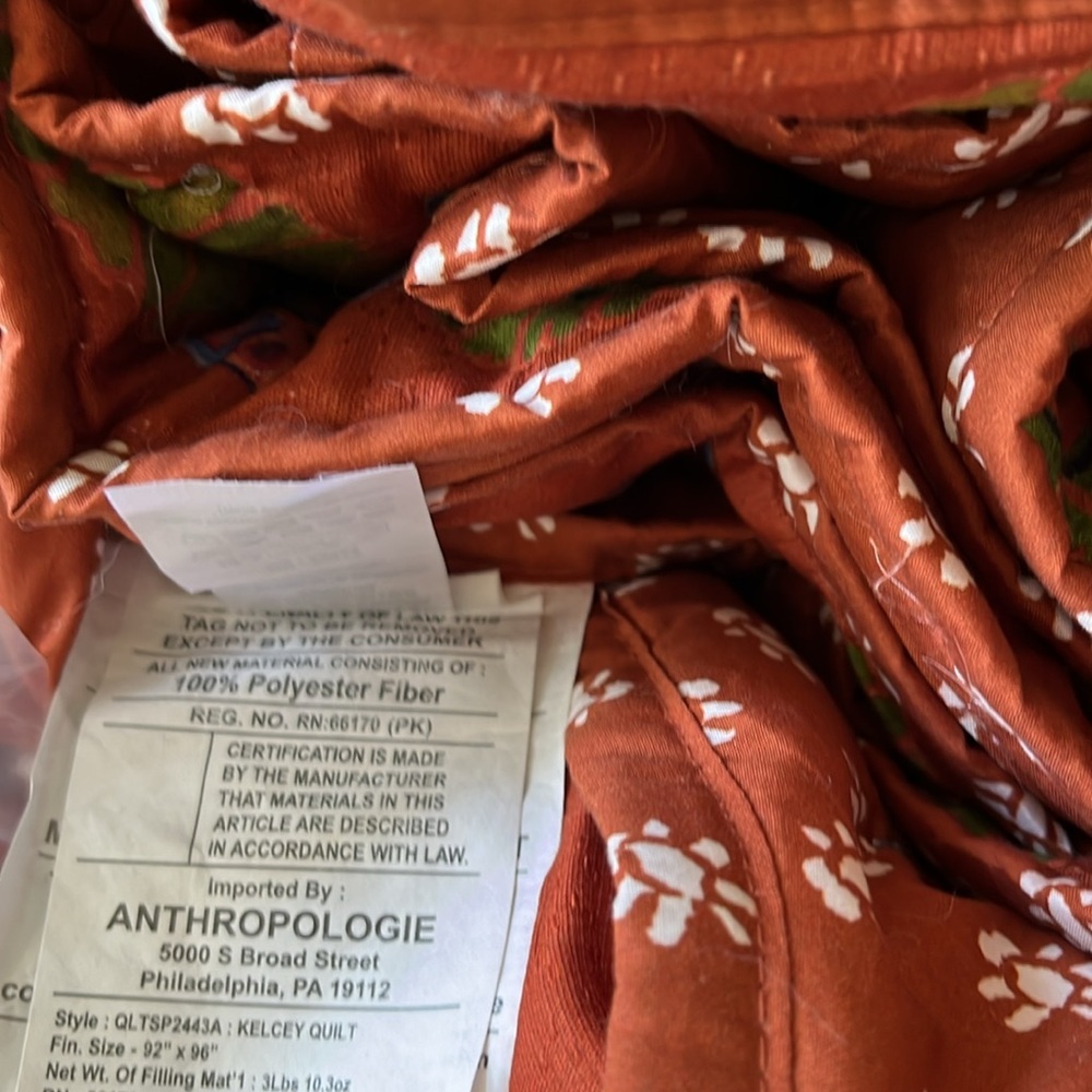 Anthropologie Floral Quilt in Light Blue, Rust, Green - Picture 7 of 8